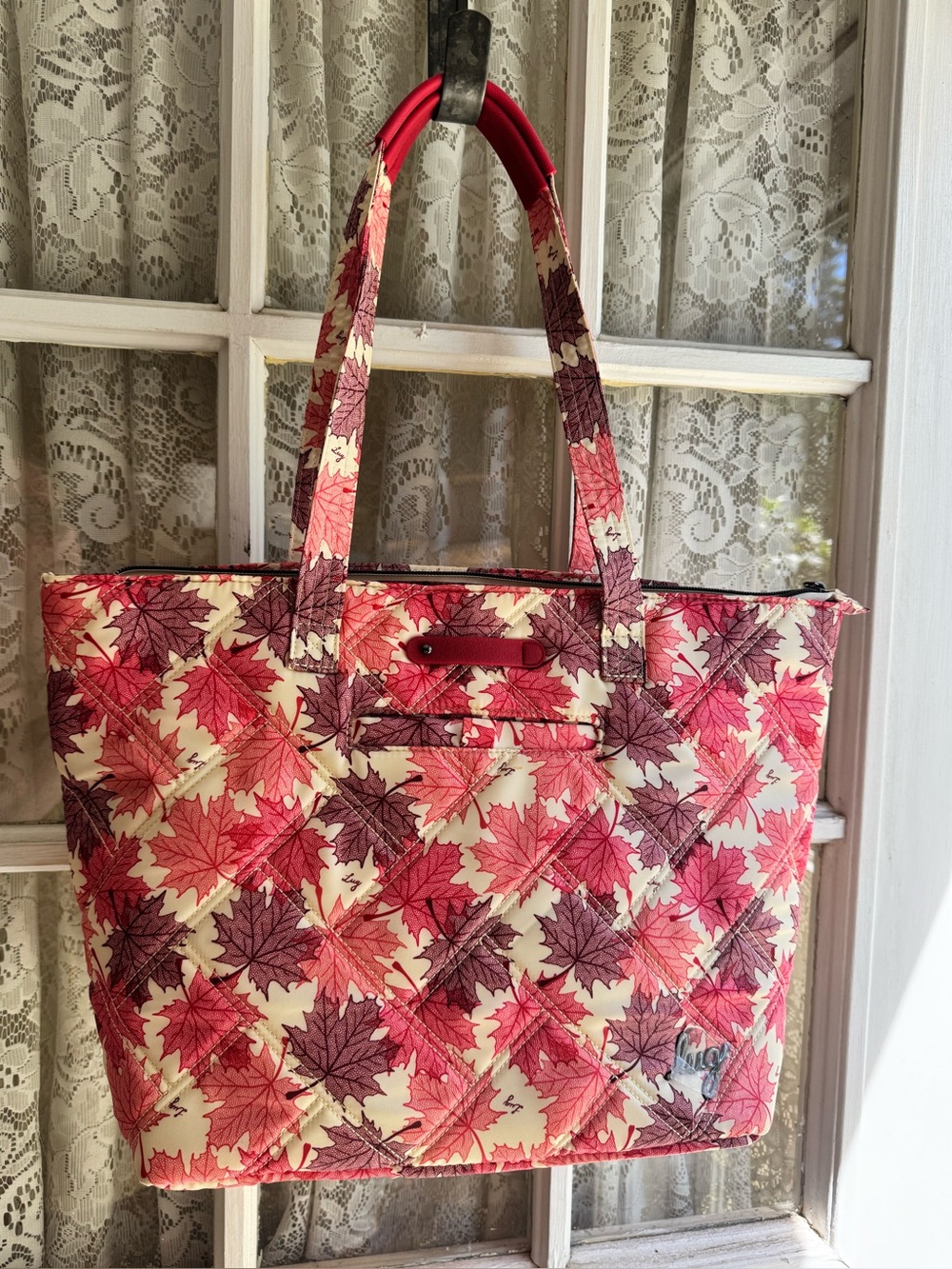 EUC Lug Skyliner in Maples Cream Large Quilted Leaf-Print Tote Bag